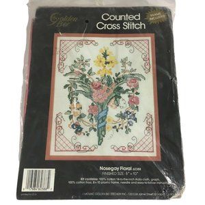 Golden Bee Counted Cross Stitch Kit 60388 Nosegay Floral Included Frame 1990